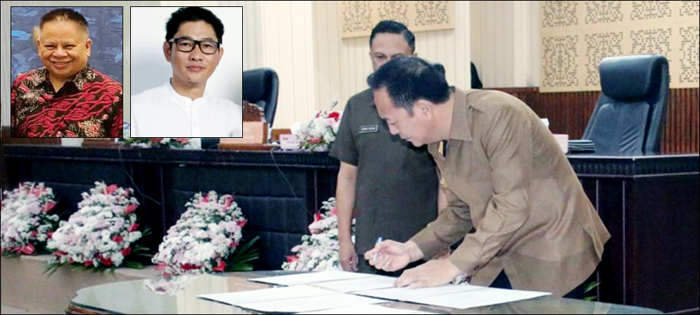 Penandatanganan Ranperda APBD Kota Tomohon oleh Wali Kota Caroll Senduk SH pada 30 November 2024 lalu. Inzet: Gerardus Mogi dan Raymond Lasut.